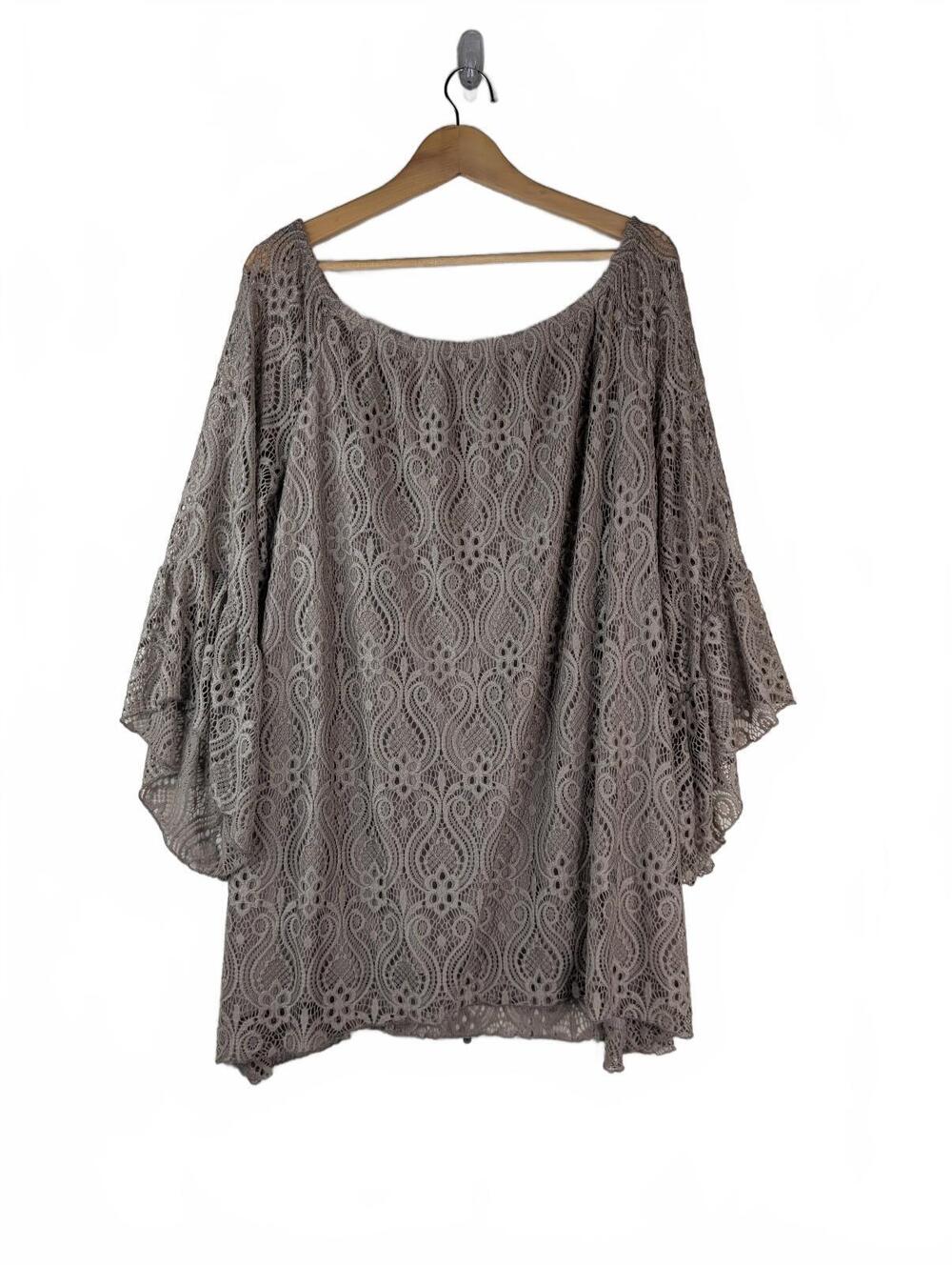 Brittany Black Taupe Beige Lace Overlay Dolman Sleeve Boho Top Size 2X
